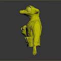 Anthropomorphic Lizard Character In Beige Military Coat With Orange Glowing Eyes Gesturing Hand And Suspenders