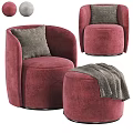 Stylish Single Sofa With Patterned Pillow Soft Blanket And Matching Ottoman 3d model