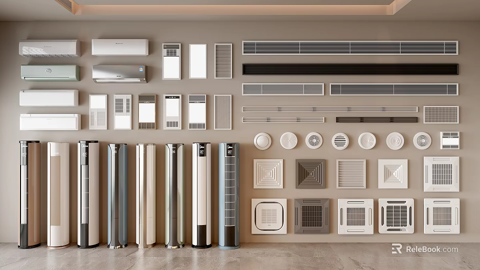 Variety of Air Conditioners and Fans with Modern Designs and Different Styles on 3d model 