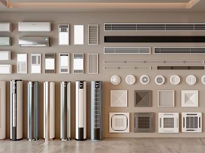 Variety of Air Conditioners and Fans with Modern Designs and Different Styles on 3d model