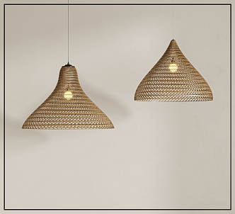 Quiet wind rattan chandelier 3d model