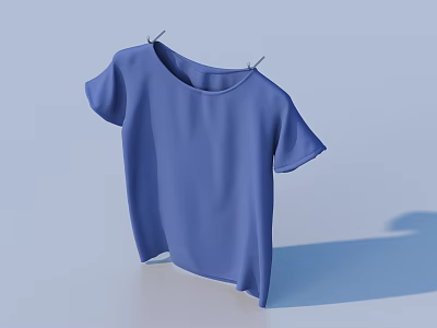 Blue Casual T shirt Hanging On Hanger With Light Background And Soft Fabric 3d model