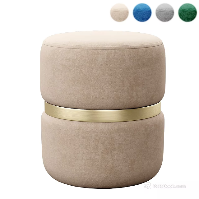 Modern Beige Sofa Stool With Gold Metal Ring And Elegant Design 3d model