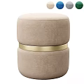 Modern Beige Sofa Stool With Gold Metal Ring And Elegant Design