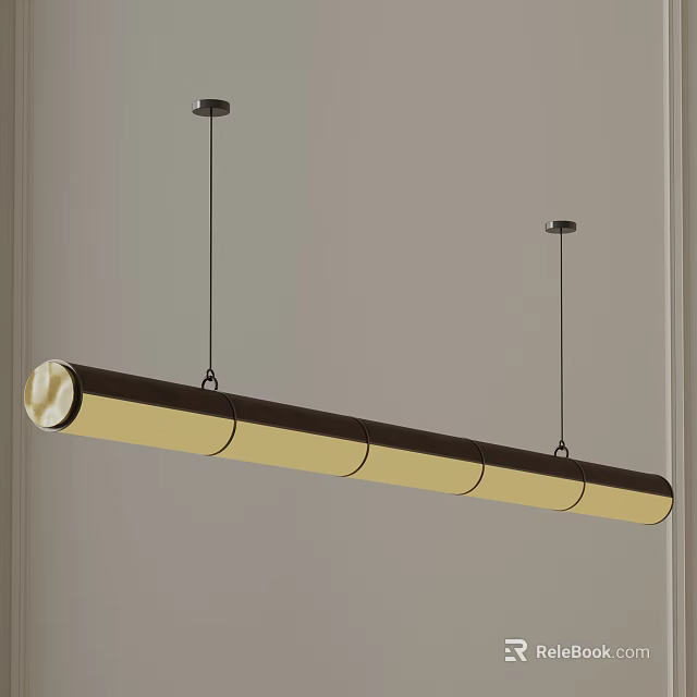 Modern Linear Chandelier With Sleek Metal Design Hanging From Interior Ceiling 3d model