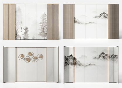 New Chinese Style Bedside Background Wall Bedside Shaped Wall Landscape Peak Bedside Background Wall Screen Partition Combination Wall Decoration Pendant Combination 3d model