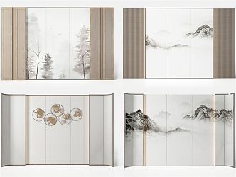 New Chinese Style Bedside Background Wall Bedside Shaped Wall Landscape Peak Bedside Background Wall Screen Partition Combination Wall Decoration Pendant Combination 3d model