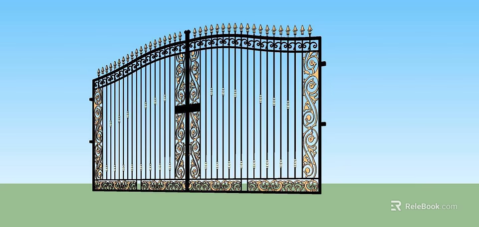 Ornate Wrought Iron Entrance Gate With Spiked Top And Intricate Scrollwork 3d model 