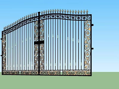 Ornate Wrought Iron Entrance Gate With Spiked Top And Intricate Scrollwork 3d model