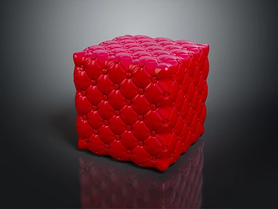 Elegant Red Cube Shaped Furniture Piece With Quilted Surface Pattern Design 3d model