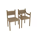 Two Brown Woven Leisure Chairs With Wooden Frame And Modern Design
