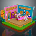 Cartoon Cafe Scene With Pink Blue Room Bunny Table Carrots And Green Plants
