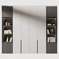 Elegant Modern White and Gray Decorative Cabinet with Layered Design Glass Doors Books and Decorations