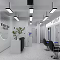 Modern Hair Salon Interior With White Decor Mirrors Barber Chairs Front Desk And Green Plants