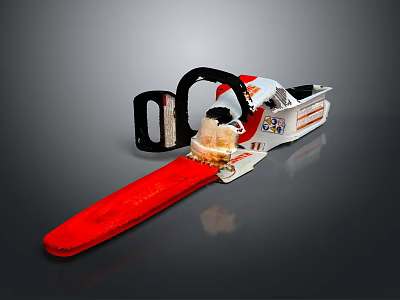 High Performance Chainsaw Featuring Red Chain Black Handle And White Body Design 3d model