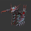 Game Movie Character Mechanical Monster With Red Blue Glow And Spiked Armor