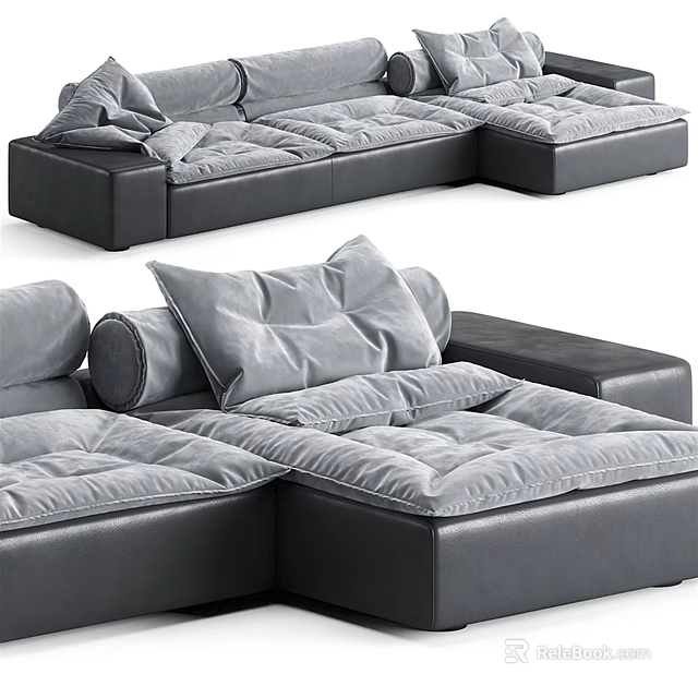 Modern Gray Sectional Sofa With Plush Cushions Soft Fabric And Corner Design 3d model 