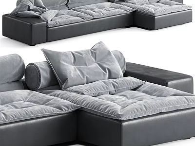 Modern Gray Sectional Sofa With Plush Cushions Soft Fabric And Corner Design 3d model