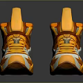 Orange And White High Top Sneakers With Modern Geometric Design And Stylish Sleek Texture