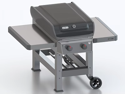Durable Outdoor Kitchen Grill With Stainless Steel Countertop And Wheeled Stand 3d model