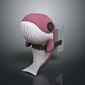 Cute Cartoon Pink Whale with White Body Red Star on Head Carrying Grey Block Backpack