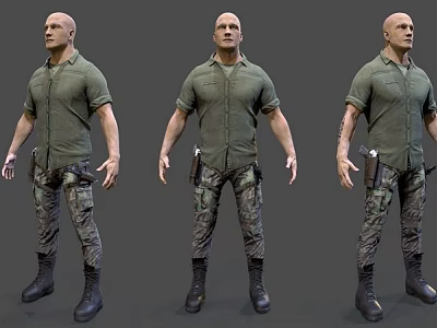 Man In Green Shirt With Camouflage Pants And Black Boots Three Angles 3d model