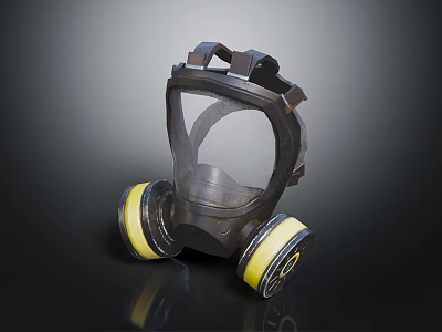 Black Gas Mask With Transparent Face Shield And Yellow Filters 3d model