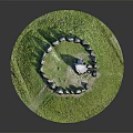 Wood And Stone Circular Structure With Grassland Surrounding Ancient Stone Arrangement 3d model