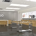 Modern Digital Store Interior With Display Counters Shelves TV Screen And Electronics