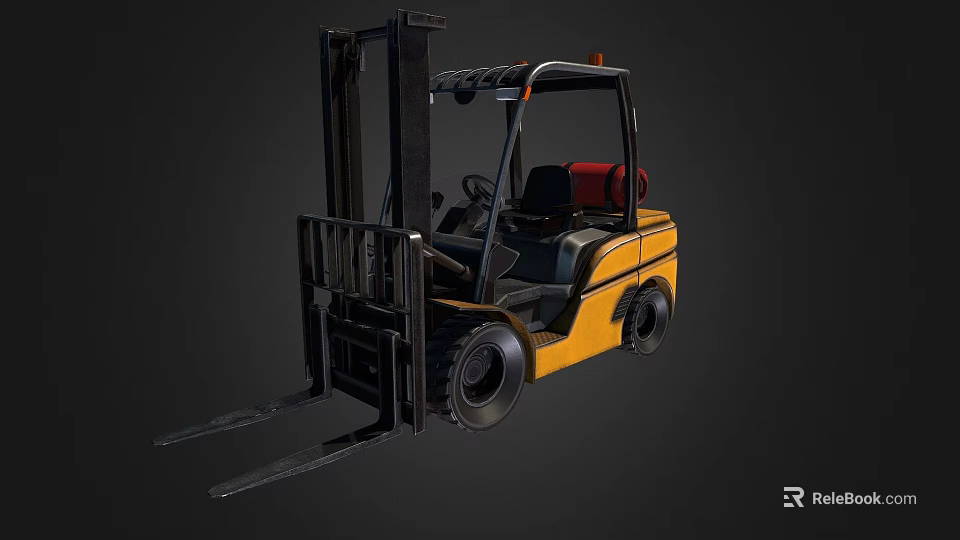 Yellow Black Forklift with Front Forks Operator Cab and Large Wheels 3d model