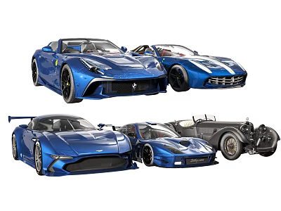 Blue Assorted Sports Cars Featuring Modern Vintage And Classic Models 3d model