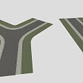 Urban Road Intersection With Green Belts Lane Markings And Asphalt Pavement