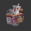 Miniature House Structure With Pink White Walls Windows Ladder Boxes And Striped Roof