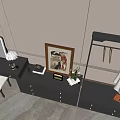 Modern Black Dressing Table With Stool Mirror Framed Artwork And Clothes Rack