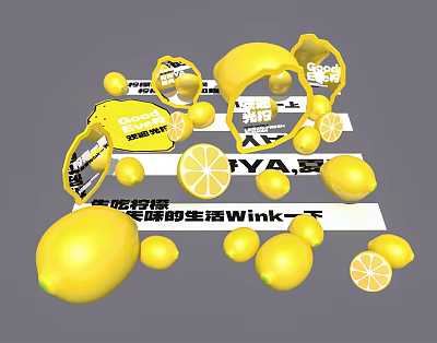Lemon Themed Photo Spot with Whole Lemons Slices Decorations and Enjoy Lemon Life Vibe 3d model