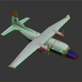 Red and Blue Twin Propeller Aircraft with Long Wings and Fuselage Design