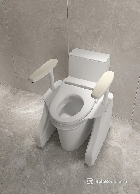 White Toilet With Armrests For Safety In Modern Bathroom Tile Interior 3d model 