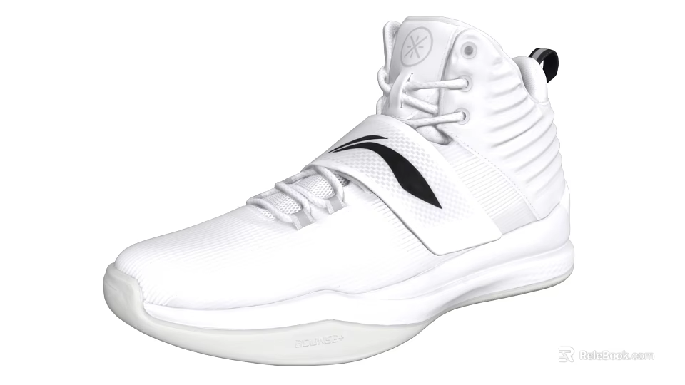 White High Top Basketball Shoes With Black Logo Lace Up Closure And Sleek Comfortable Design 3d model 