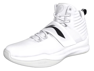 White High Top Basketball Shoes With Black Logo Lace Up Closure And Sleek Comfortable Design 3d model