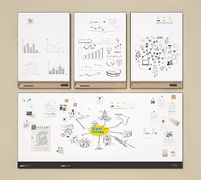 Creative Wall Featuring Hand Drawn Charts Mind Maps and Work Sketches 3d model