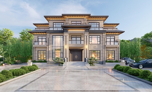 New Chinese style single-family villa 3d model