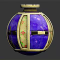 Decorative Spherical Vase With Purple Yellow Floral Patterns And Top Lid Design