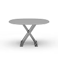 Modern Office Desk With Round Grey Top And Cross Metal Legs Design