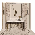 Elegant Console Table with Marble Wall Decorative Painting and Gold Wall Sconces 3d model