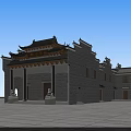 Traditional Chinese Ancient Architecture With Ornate Eaves Gray Tiles And Stone Lions