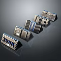 Modern Metallic Equipment With Blue Accents And Sleek Structure Arranged In Row