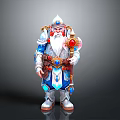 Man In Ornate Blue Red Costume With Scepter Red Gem White Beard And Armor