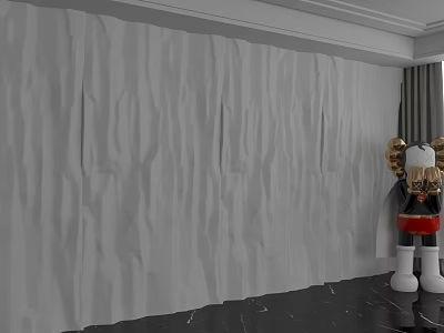 Gray Pleated Textured Background Wall With Decorative Figurine And Black Marble Floor 3d model