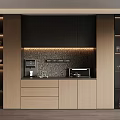 Modern Sideboard With Wooden Black Panels LED Lighting Textured Backsplash Storage Drawers And Glass