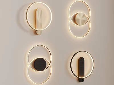 Modern Wall Sconces Design With Circular Rings LED Lighting Gold Black Accents 3d model